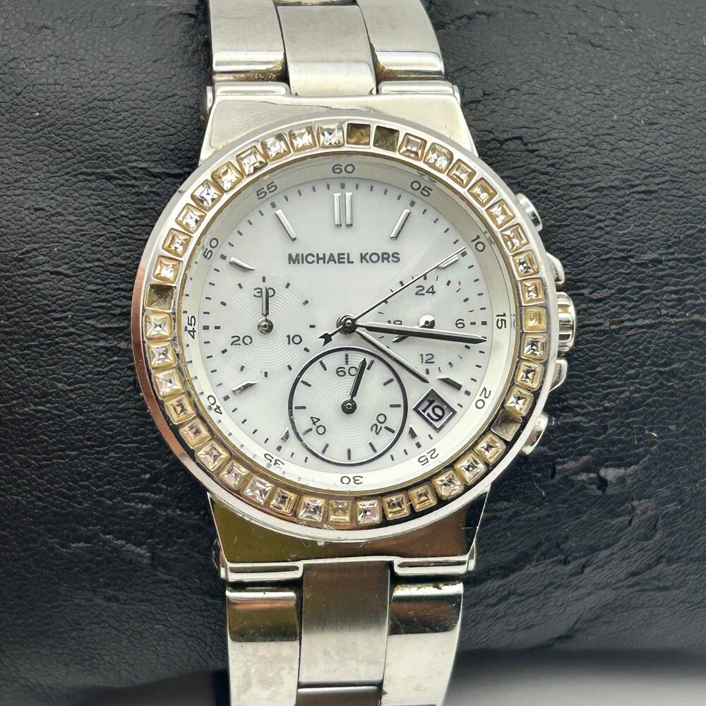 Michael Kors MK5585 Silver-tone Crystal Bezel White Dial ChronographWatch